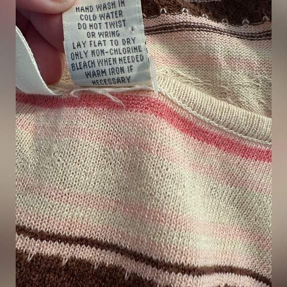 Anthropologie MOTH Sweater Keyhole Button Bell Sleeve Pink Ivory Brown Knit - Picture 8 of 8